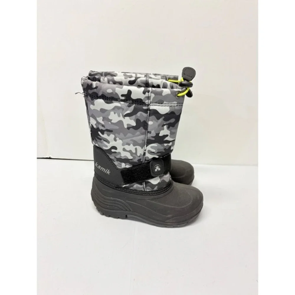 Kamik Snow Boots Kids Size 10 Gray Camo Waterproof Insulated Winter‎ Boots